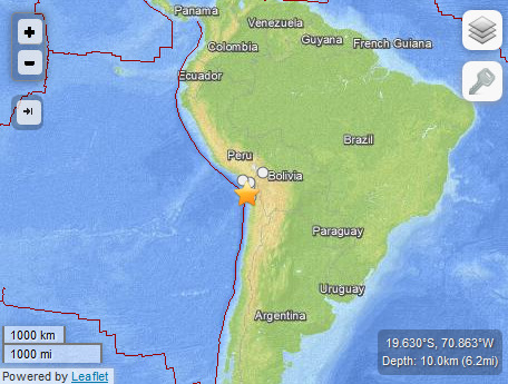 智利西北部海域发生8.0级地震多国发布海啸预警